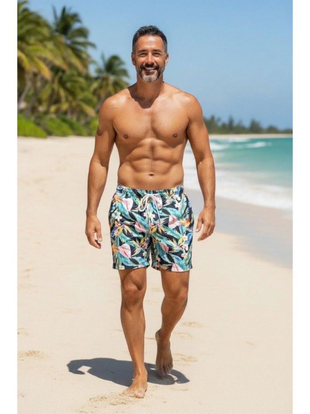 TRUNKS Mens Tropical Floral Print Swim Board Shorts Mesh Lining Elastic Waist XL